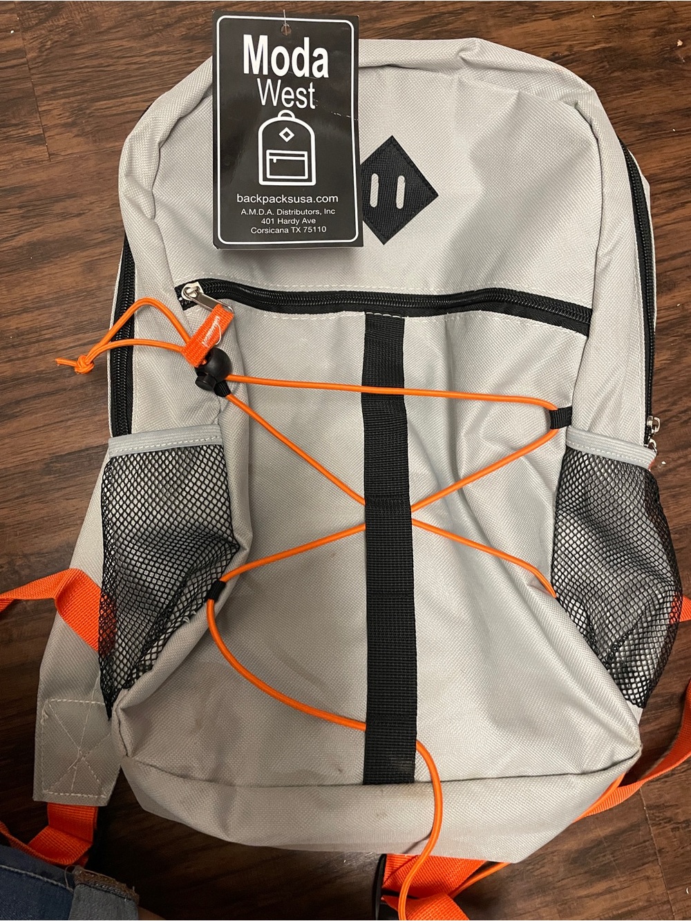 Gray Backpack with Orange Accents